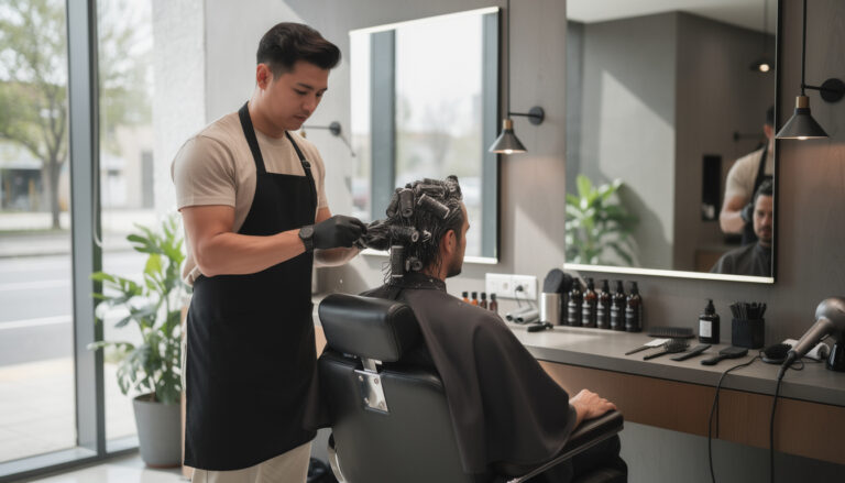 découvrez la durée moyenne et le prix d'une permanente pour homme afin de bien préparer votre rendez-vous chez le coiffeur.