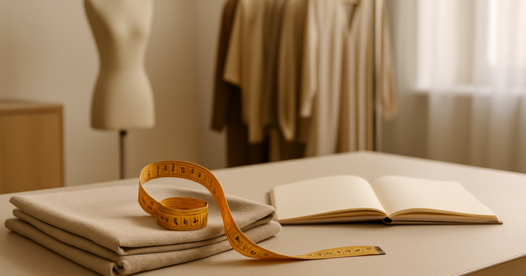 Mètre ruban et tissus dans un atelier de couture